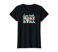 Kawaii Boba Tea Themed Less Talk More Boba Value Graphic T-Shirt, Women, Black, S