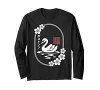 Kawaii Boston City - Swan and Sakura - Japanese Aesthetic Long Sleeve T-Shirt