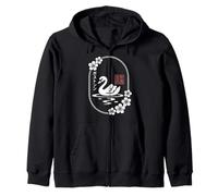 Kawaii Boston City - Swan and Sakura - Japanese Aesthetic Zip Hoodie