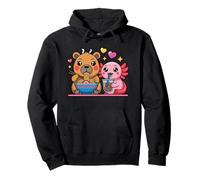 Kawaii Boys Girls Kids Capybara Ramen and Axolotl Boba Tea Pullover Hoodie