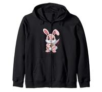 Kawaii Bunny Knife Mixed Emotions Cute Killer Character Zip Hoodie