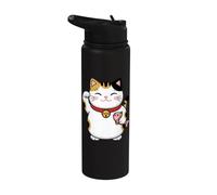 Kawaii Calico Maneki Neko Waving Cat Japan Lucky Cat Stainless Steel Insulated Water Bottle