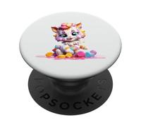 Kawaii Candy Striped Cat Sweet Lollipop Kitten Design PopSockets Adhesive PopGrip