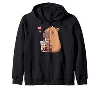 Kawaii Capybara Drinking Bubble Tea Boba Capybara Girls Kids Zip Hoodie