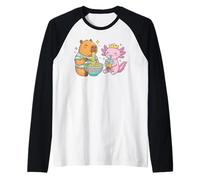 Kawaii Capybara Eating Ramen Cute Axolotl Bubble Tea Boba Raglan Baseball Tee