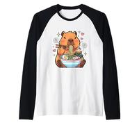 Kawaii Capybara Eating Ramen Noodles Cute Capybara Boy Girl Raglan Baseball Tee
