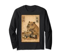 Kawaii Capybara Eating Ramen Watching Japanese K Drama Night Long Sleeve T-Shirt