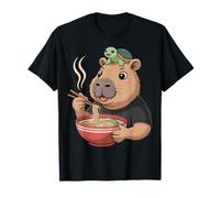 Kawaii Capybara Eating Ramen with Turtle Animal Noodle T-Shirt