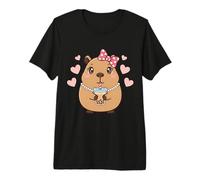 Kawaii Capybara Girls Coquette Bow Drink Bubble Boba Tea Premium T-Shirt