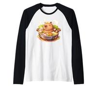 Kawaii Capybara in Hot Pot Raglan Baseball Tee