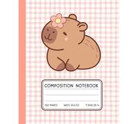 Kawaii Capybara Notebook - Cute Pink Gingham Composition Book for Girls & Kids | Wide Ruled, 120 Pages, 7.5 x 9.25 in: Adorable Capybara with Peach ... Journal for School, Journaling & Gifts