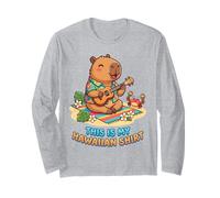 Kawaii Capybara Playing Ukulele Hawaiian Aloha Tropical Long Sleeve T-Shirt