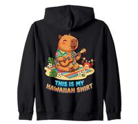 Kawaii Capybara Playing Ukulele Hawaiian Aloha Tropical Zip Hoodie