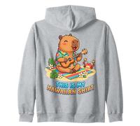 Kawaii Capybara Playing Ukulele Hawaiian Aloha Tropical Zip Hoodie