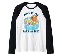 Kawaii Capybara Spa Pool Hawaiian Tropical Fruit Bath Aloha Raglan Baseball Tee