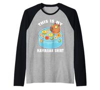 Kawaii Capybara Spa Pool Hawaiian Tropical Fruit Bath Aloha Raglan Baseball Tee