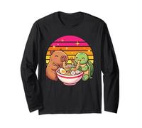 Kawaii Capybara Turtle Ramen Noodle Soup Retro Sunset Long Sleeve T-Shirt