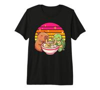 Kawaii Capybara Turtle Ramen Noodle Soup Retro Sunset Premium T-Shirt