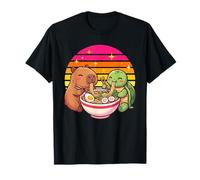 Kawaii Capybara Turtle Ramen Noodle Soup Retro Sunset T-Shirt