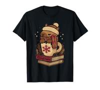 Kawaii Capybara Winter Scene Cozy Animal Reading Style T-Shirt