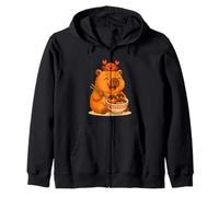 Kawaii Capybara with Crab Eating Takoyaki Japanese Food Zip Hoodie