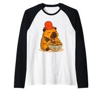 Kawaii Capybara with Octopus Eating Takoyaki Japanese Food Raglan Baseball Tee