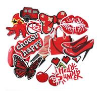 Kawaii Cartoon Iron On Patches, Cute Christmas New Year Embroidered Applique DIY Sew Applique Repair Patch, Assorted Red Styles Sew on Patches for Backpacks Pants Clothes Jeans