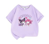 Kawaii Cartoon Printing Girls Short-Sleeved T-Shirt, Summer Half-Sleeved Children's Tops Fashionable Children's Clothing,Purple,120cm