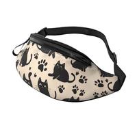 Kawaii Cat Adjustable Waist Fanny Pack Cartoon Black Cats Trendy Printed Crossbody Bag Black Cats Unisex Crossbody Waist Pack Festival-Goers - Theft-Proof Compact Bag for Phones & valuables 14X35CM