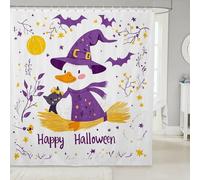 Kawaii Cat Animals Shower Curtain,Happy Halloween Theme Bathroom Curtains for Kids Girls Boys,Natural Botanical Floral Shower Curtains 12 Hooks Suits for Bathtub,72"W x 78"L,Purple Yellow