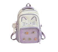 Kawaii Cat Bag Backpack, Women Casual Cat Backpack With Pendants and Badges,Cute Transparent Y2k Style Backpacks with Cat Print for Girls Cute School Bag for Teenage College Primary Secondary (Purple)