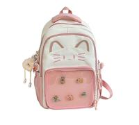 Kawaii Cat Bag Backpack, Women Casual Cat Backpack With Pendants and Badges,Cute Transparent Y2k Style Backpacks with Cat Print for Girls Cute School Bag for Teenage College Primary Secondary (Pink)