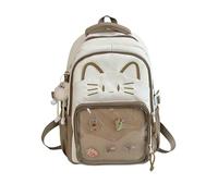 Kawaii Cat Bag Backpack, Women Casual Cat Backpack With Pendants and Badges,Cute Transparent Y2k Style Backpacks with Cat Print for Girls Cute School Bag for Teenage College Primary Secondary (Brown)