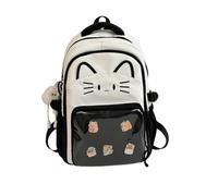 Kawaii Cat Bag Backpack, Women Casual Cat Backpack With Pendants and Badges,Cute Transparent Y2k Style Backpacks with Cat Print for Girls Cute School Bag for Teenage College Primary Secondary (Black)