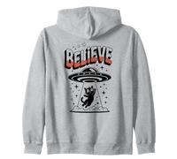 Kawaii Cat BELIEVE Alien Space UFO Lover Abduction My Selfie Zip Hoodie