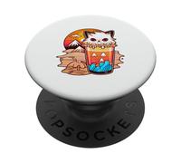 Kawaii Cat Boba Tea Cup Mountain Beach Sunset Aesthetic PopSockets Adhesive PopGrip
