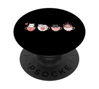 Kawaii Cat Cute Valentine Hearts Teacup Kitty PopSockets Adhesive PopGrip