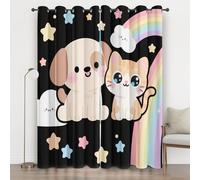 Kawaii Cat Dog Curtains 72 Inches Long, Kitty Puppy Kid Eyelet Curtains for Bedroom, Thermal Insulated Energy Saving for Living Room Window Privacy Drapes Home Decor 2 Panels 46x72, Black