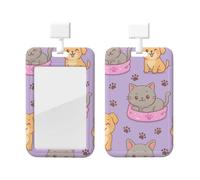 Kawaii Cat Dog Pattern Abs Vertical Id Badge Holder, Name Badge with Clear Scanning Film