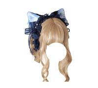 Kawaii Cat Ear Headband Lace Bowknot Hairband Maid Hair Accessories for Women (Navy Blue, One Size)