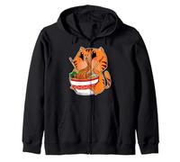 Kawaii Cat Eating Anime Japanese Noodles Ramen Zip Hoodie