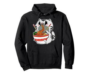 Kawaii Cat Eating Japanese Noodles Ramen Anime Pullover Hoodie