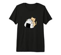 Kawaii Cat Eating Onigiri Rice Ball Neko Premium T-Shirt