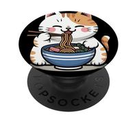 Kawaii Cat Eating Ramen Cartoon Anime Food Japan Lover PopSockets Adhesive PopGrip