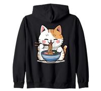 Kawaii Cat Eating Ramen Cartoon Anime Food Japan Lover Zip Hoodie