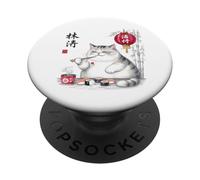 Kawaii Cat Eating Sushi Funny Japanese Manga Anime Cute Cat PopSockets Adhesive PopGrip