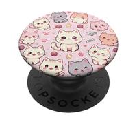 Kawaii Cat Head Pattern Sweet Little Cats All Over Kitten PopSockets Adhesive PopGrip