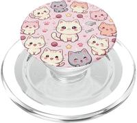 Kawaii Cat Head Pattern Sweet Little Cats All Over Kitten PopSockets PopGrip for MagSafe