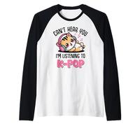 Kawaii Cat Kpop Can't Hear You Listening to K Pop Girl Raglan Baseball Tee