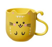 Kawaii Cat Mug for Boys and Girls 360ml - Hard Plastic Cup for Babies or Toddlers 11.5x8.5x9cm - Cat Shaped Tumbler for All Ages - Polypropylene Cup Yellow